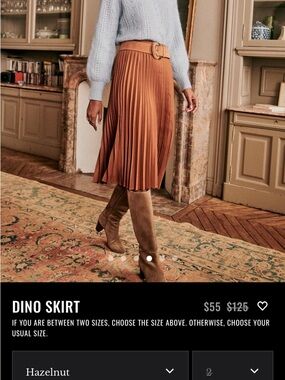 Sezane Hazelnut Pleated Midi Skirt with Belted Waist